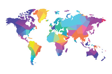 Iridescent world map ,illustration on white background.