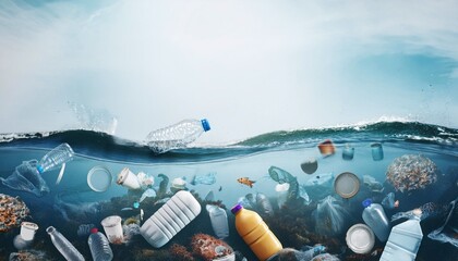 Naklejka premium Ocean Plastic Pollution Concept