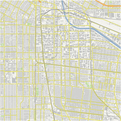 Map of Huntington Park in California in a normal road map style. Contains layered vector with roads water, parks, etc.
