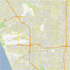 Fototapeta premium Map of Inglewood in California in a normal road map style. Contains layered vector with roads water, parks, etc.