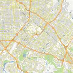 Map of Irvine in California in a normal road map style. Contains layered vector with roads water, parks, etc.