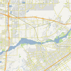 Map of Jurupa Valley in California in a normal road map style. Contains layered vector with roads water, parks, etc.