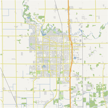 Map of Lodi in California in a normal road map style. Contains layered vector with roads water, parks, etc.