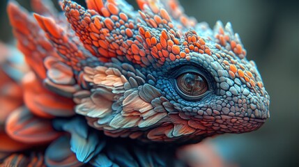 Fototapeta premium A close-up view of a surreal creature designed with unique AI aesthetics, showcasing intricate textures and colors that challenge traditional artistic representations.