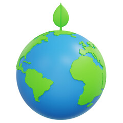 save the planet earth or world with leaf 3d render illustration