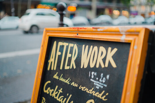 Sign on the Street Showing Advertising for After Work Event in Paris France