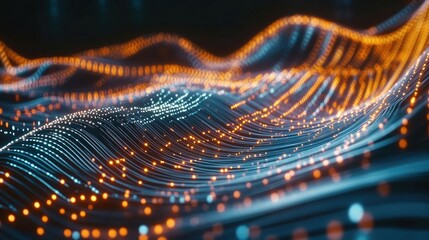 A mesmerizing digital data matrix scene with flowing lines and pulsing lights, capturing the essence of continuous data transmission and analysis.