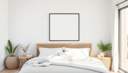 Elegant 3D-Rendered Bedroom: A serene space with minimalist design, featuring a cozy bed, stylish decor, and soft ambient lighting that exudes tranquility and modern sophistication.