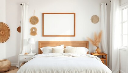 Serene Bedroom Sanctuary: A cozy bed with pristine white linens invites relaxation and tranquility.