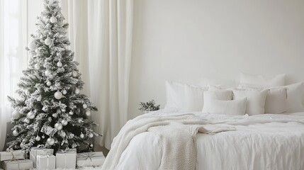 Christmas Bedroom with White and Silver Accents