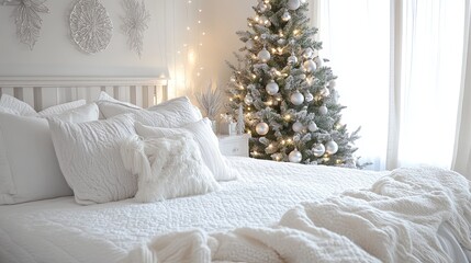 Christmas Bedroom with White and Silver Accent