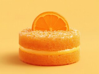 Orange cake crumbs flat design, front view, baking class, 3D render, complementary color scheme