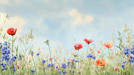 Obraz premium Floral background with wild flowers and copy space on white background.