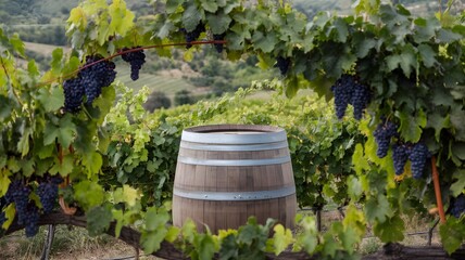 Vineyard Oasis: Wooden Barrel as Tourist Attraction Amidst Lush Vines
