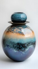 Raku pottery flat design front view Zen garden influence water color Complementary Color Scheme