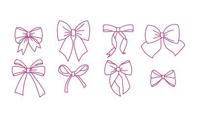 Set of 8 Christmas bows. Christmas decor. Hand drawn outline bows