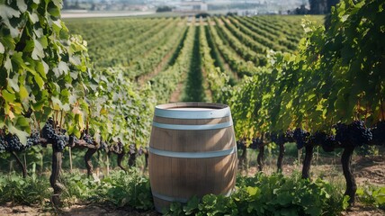 Vineyard Oasis: Wooden Barrel as Tourist Attraction Amidst Lush Vines