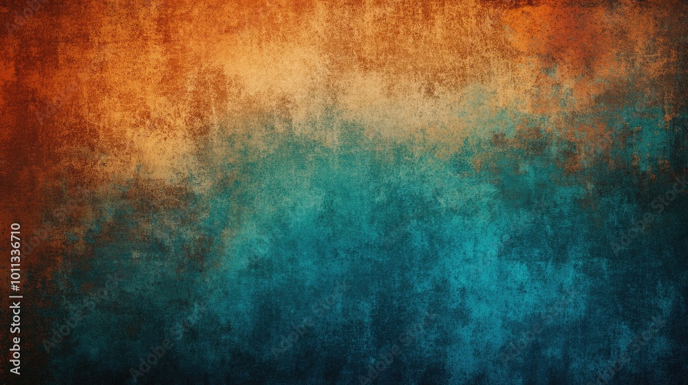 Poster grainy textured background featuring a blend of brown orange and blue hues complemented by a dark mo