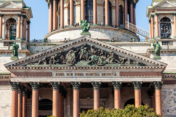 Saint Petersburg, Russia, August 30, 2024. Fragment of architecture of the St. Isaac's Cathedral 