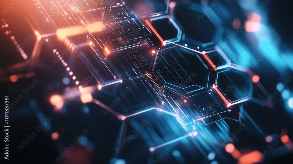 Poster Abstract technological backdrop featuring hexagonal shapes