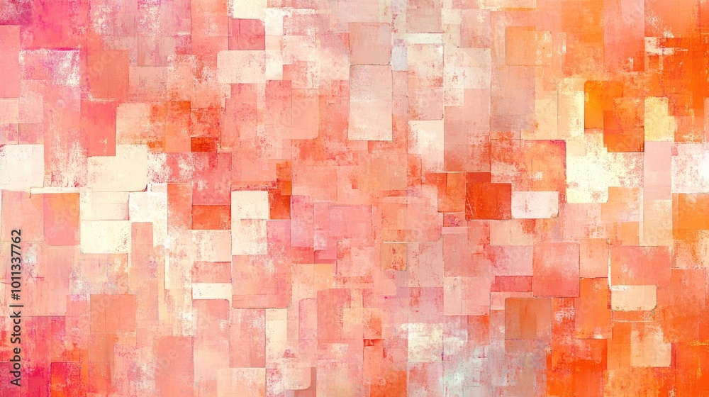 Poster abstract grunge texture featuring peach fuzz and orange pink hues resembling a mosaic tile mirror wa