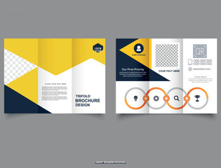 Yellow business concept trifold brochure. Vector illustration.