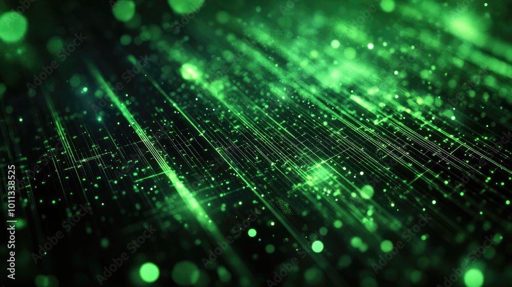 Aufkleber Abstract texture showcasing a vast data background symbolizing the dynamic nature and framework of advanced technology in green and black tones