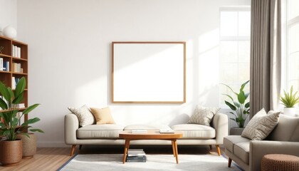 Elegant Living Room Oasis: Cozy Sofas and Lush Greenery