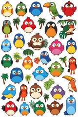 Fototapeta premium cute cartoon birds stickers on a single sheet