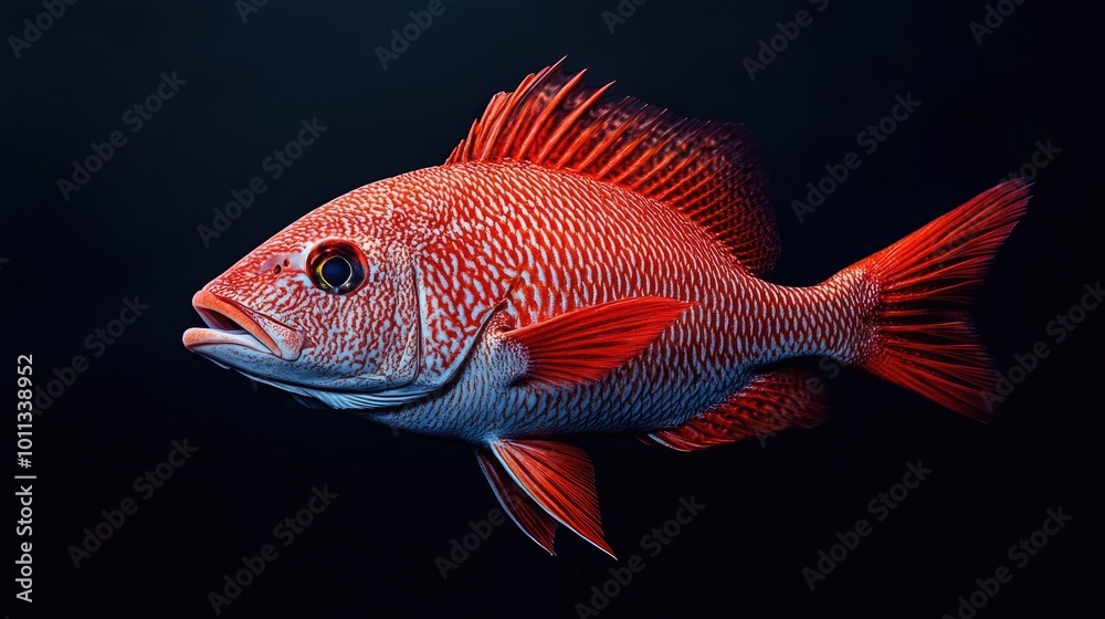 Poster A highly detailed red snapper fish displayed against a dark backdrop highlighting its vibrant color and intricate texture