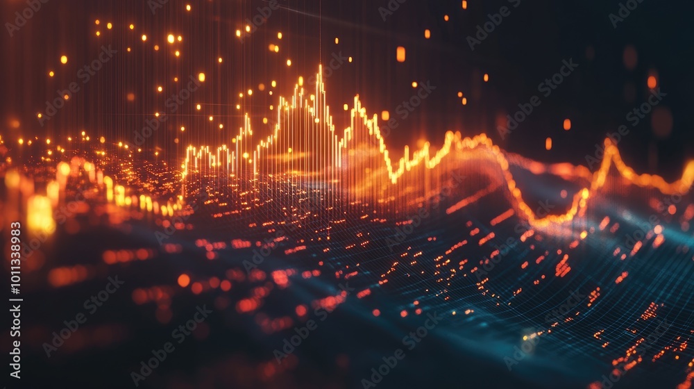 Aufkleber Illuminated Financial Progress Dynamic 3D Stock Market Graph Featuring Glowing Upward Trends in a Modern Style