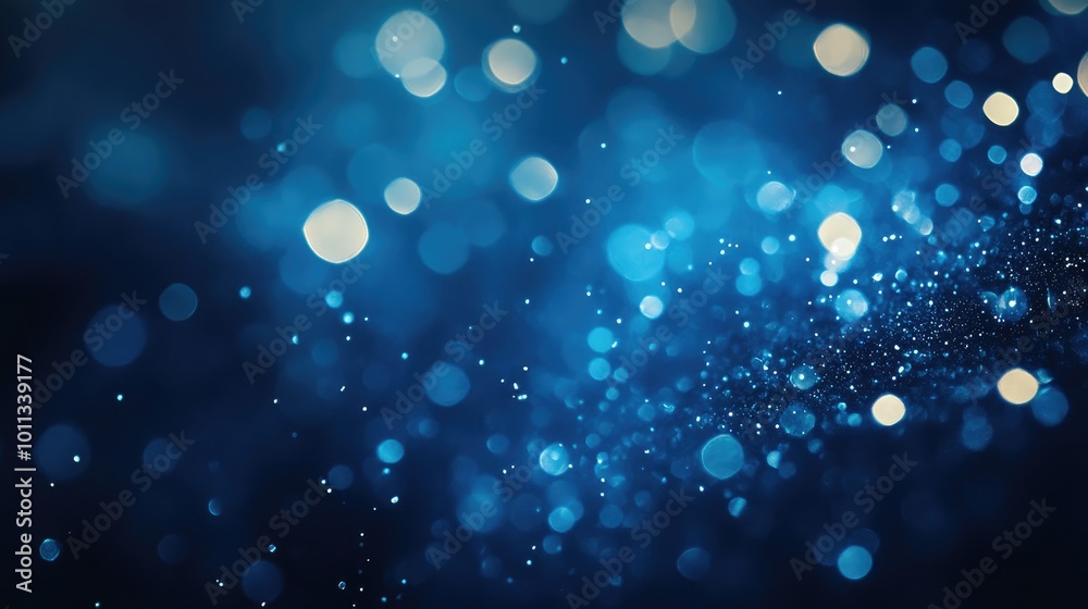 Poster stunning dark blue background with a blurry bokeh effect reminiscent of an enigmatic cave atmosphere