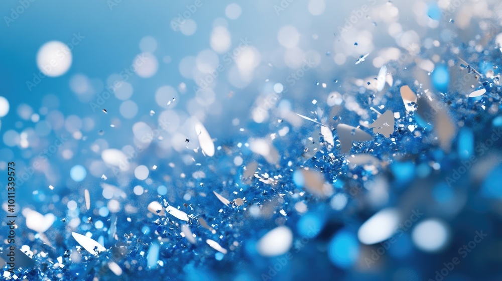 Poster blue and silver confetti cascading over a gradient backdrop ideal for festive events and celebration