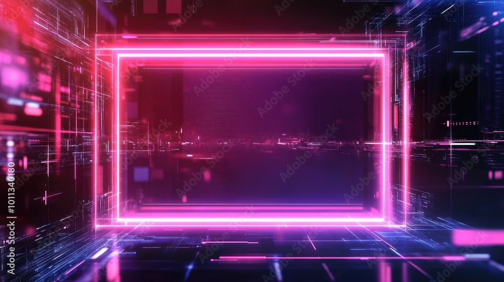 Aufkleber Engaging Holographic Frame with an Illuminated Sci Fi Design Background for Creative Digital Art Projects