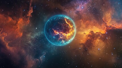 Electric Cosmic Sphere within a Colorful Nebula Cloud Formation