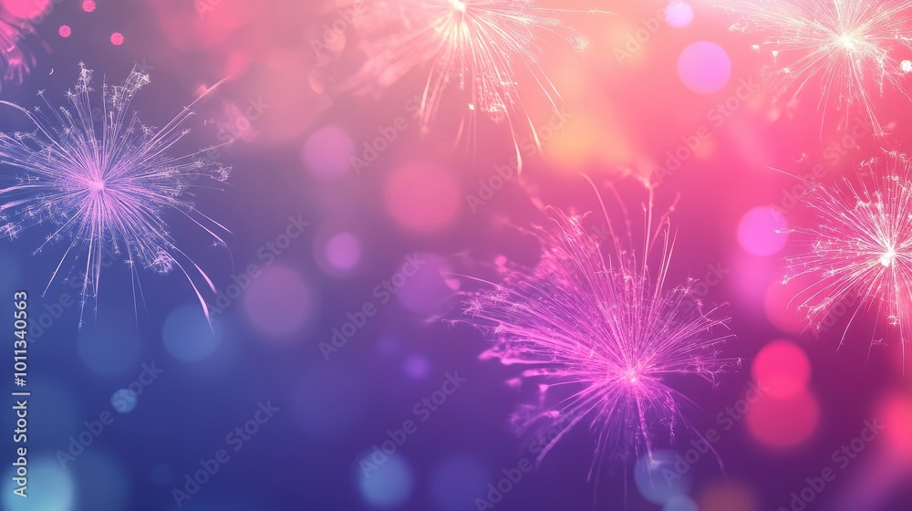 Aufkleber Pastel fireworks with bokeh effect creating an abstract background suitable for holiday themes and featuring ample copy space