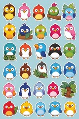 Obraz premium cartoon birds stickers on a single sheet