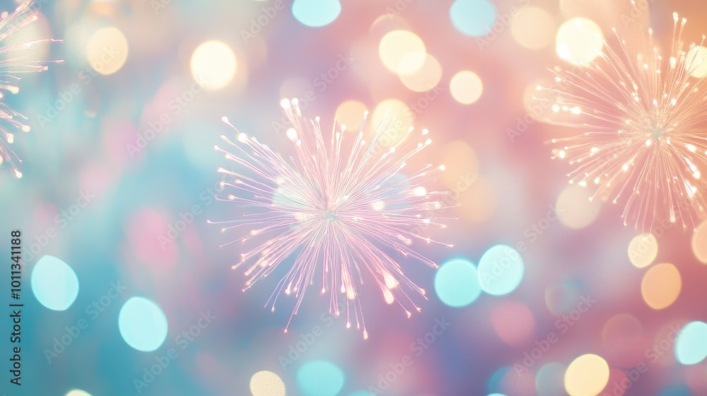 Aufkleber Pastel fireworks with bokeh effect creating an abstract background suitable for holiday themes and featuring ample copy space