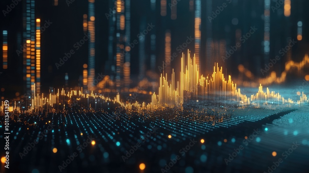 Poster Illuminated Financial Progress Dynamic 3D Stock Market Graph Featuring Glowing Upward Trends in a Modern Style