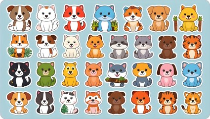 cartoon pets stickers on a single sheet