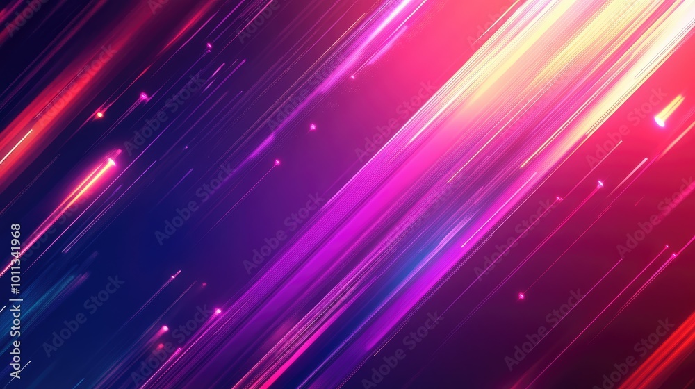 Poster Abstract glowing straight lines on a vibrant background in a dark setting