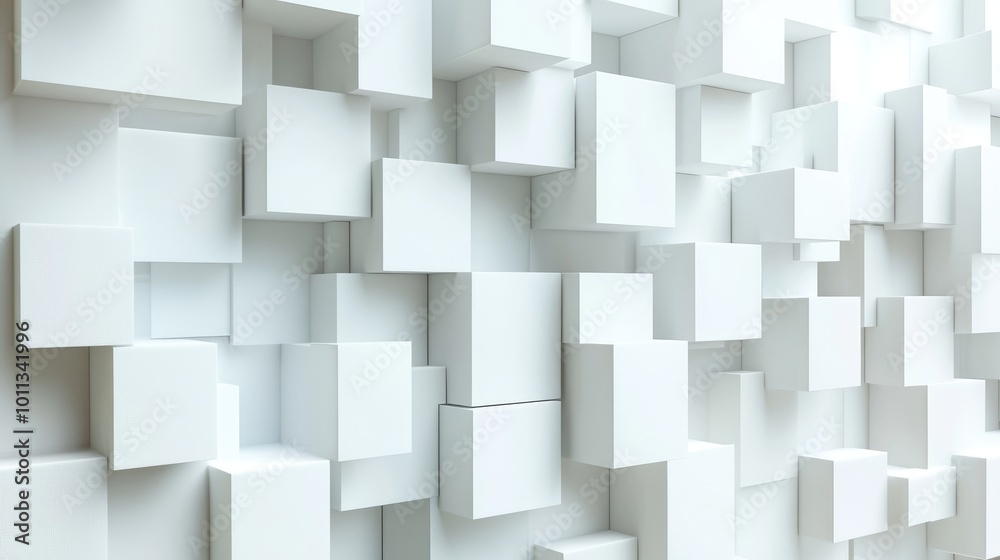 Aufkleber 3D rendering of an abstract cube background featuring a white voxel mosaic with geometric shapes
