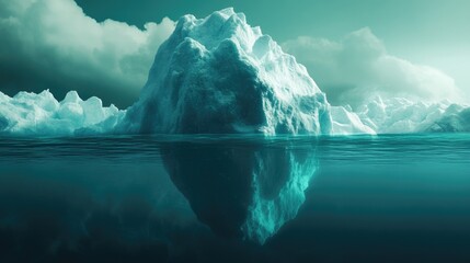 Iceberg Concealed Threat and Climate Change Concept Iceberg adrift in the sea with an observable submerged section