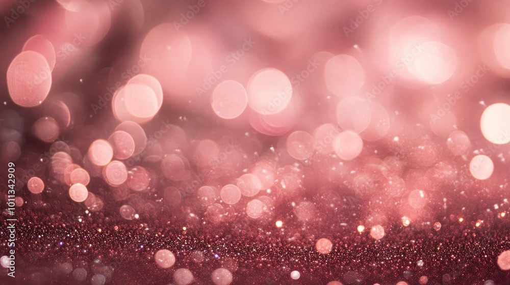 Poster Rose gold glittering bokeh lights create an abstract background suitable for festive occasions