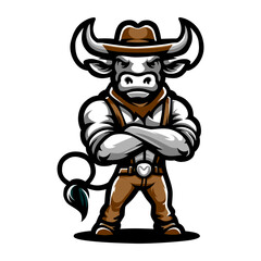 a cartoon of a bull with a cowboy hat on it