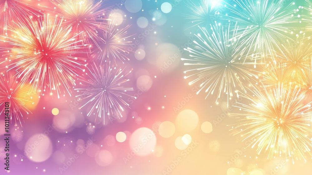Poster vibrant fireworks against a soft backdrop creating a festive atmosphere for a cheerful celebration