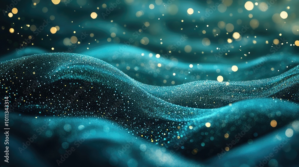 Aufkleber Elegant abstract mint glitter particles flow gracefully underwater creating a luxurious shimmer A festive background adorned with sparkling lights and magical details