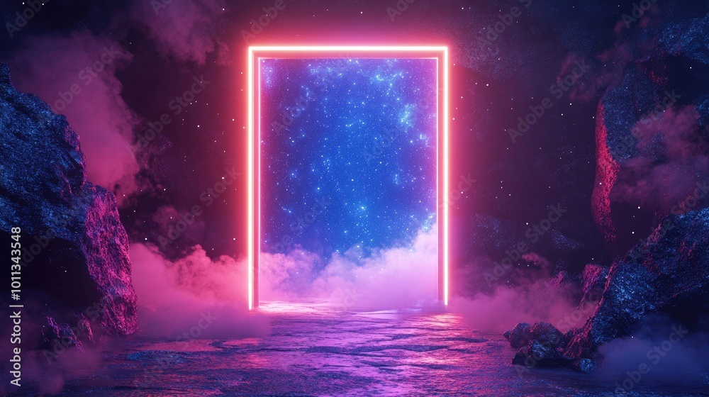 Aufkleber Engaging Holographic Frame with an Illuminated Sci Fi Design Background for Creative Digital Art Projects