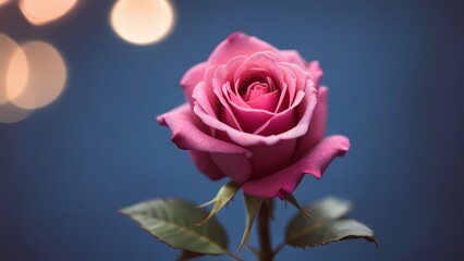 pink rose on blue background
