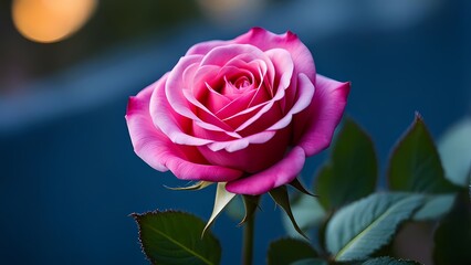 pink rose on a blue background